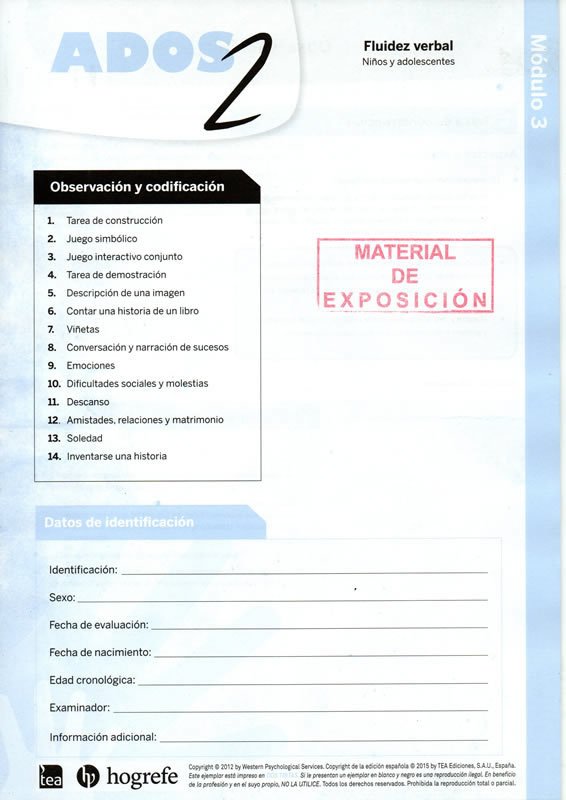 ADOS-2 Módulo 3 (Kit de Corrección 10 usos) - Renart Libros