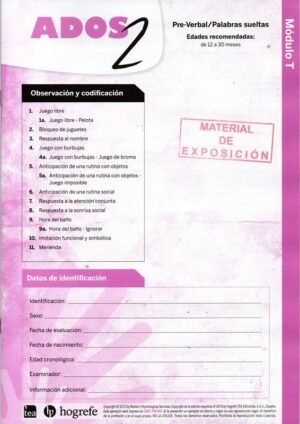 ADOS-2. Módulo T (Kit de Corrección 10 usos)