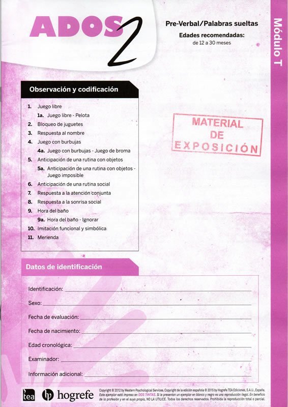 38685 ADOS-2. Módulo T (Kit de Corrección 10 usos)